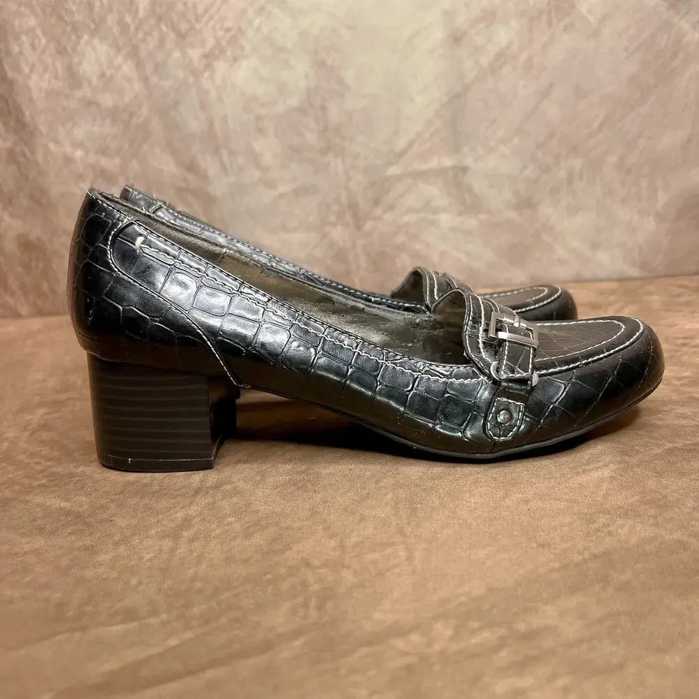 Naturalizer Mini Mary Jane Pumps Clogs Faux Alligator Black Accent Buckle Indie